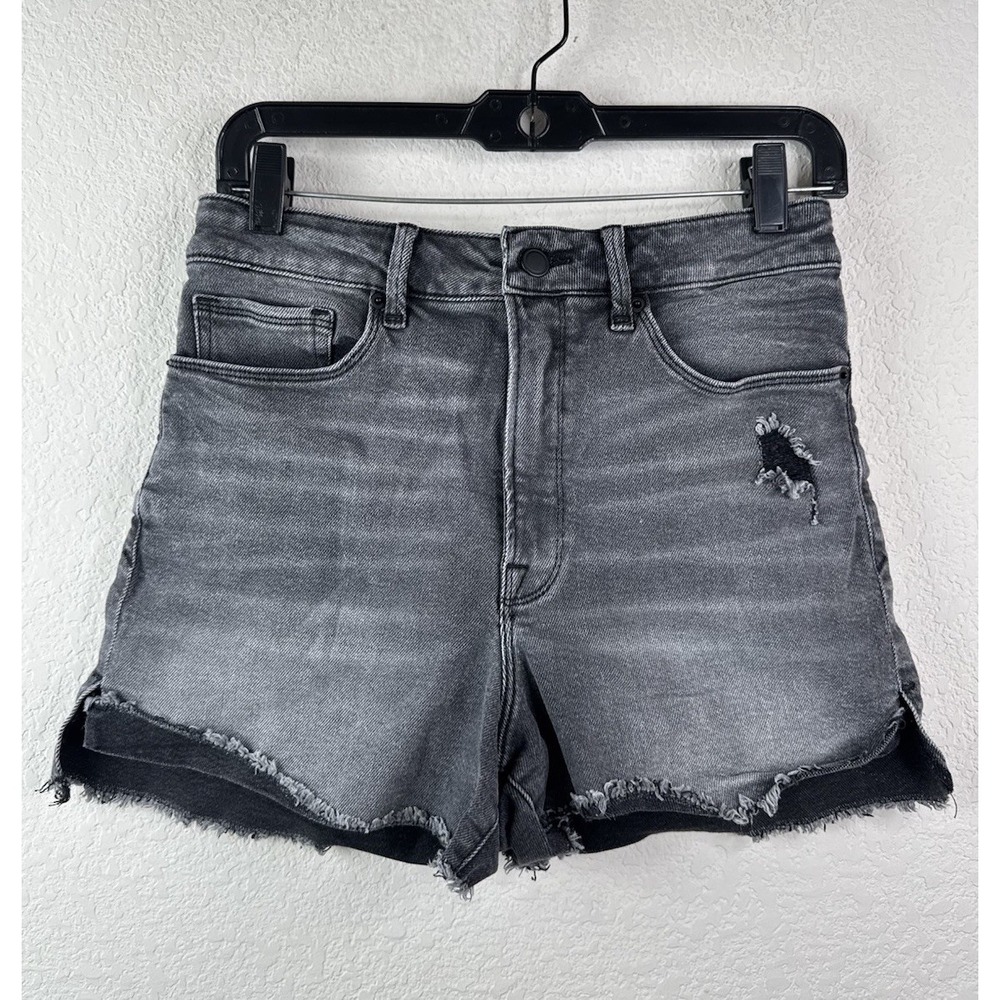 Good American Denim Shorts High Rise Curve Raw Hem Women's 6/28 Distressed 90s